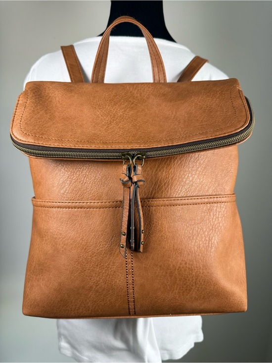The Unbranded Brand Handbags - Minimalist Tan Faux Leather Backpack Neutral Everyday Travel Bag
